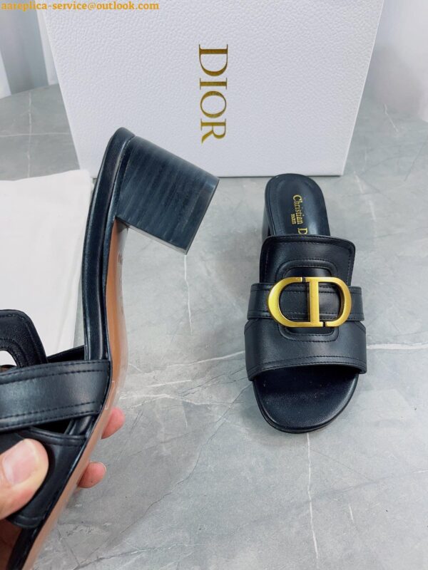 Replica Dior 30 Montaigne Heeled Slides In Black Calfskin 27