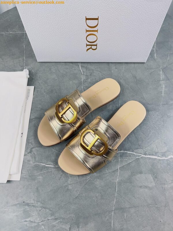 Replica Dior 30 Montaigne Slides In Gold Metallic Calfskin 8