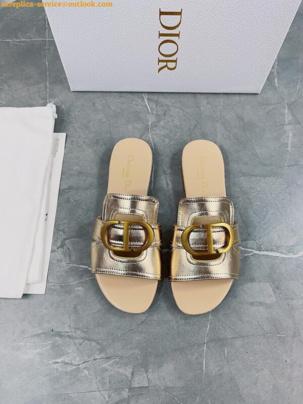 Replica Dior 30 Montaigne Slides In Gold Metallic Calfskin 9