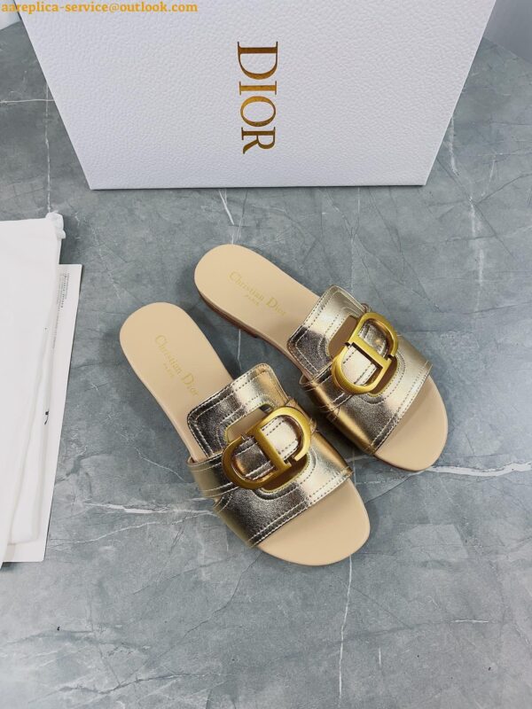 Replica Dior 30 Montaigne Slides In Gold Metallic Calfskin 10