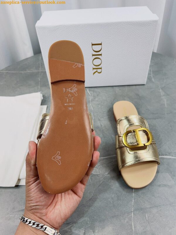 Replica Dior 30 Montaigne Slides In Gold Metallic Calfskin 11