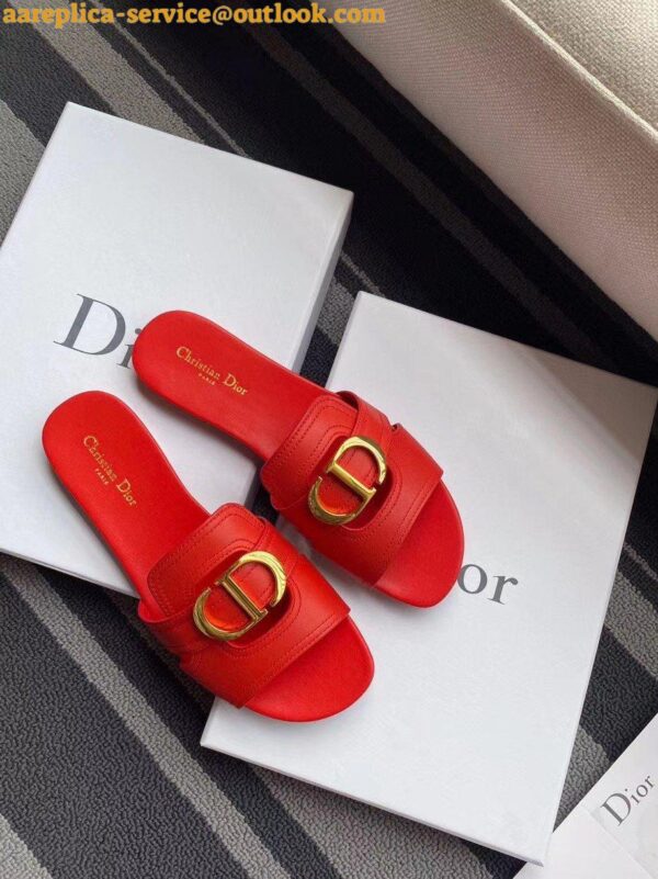 Replica Dior 30 Montaigne Slides In Red Calfskin 7