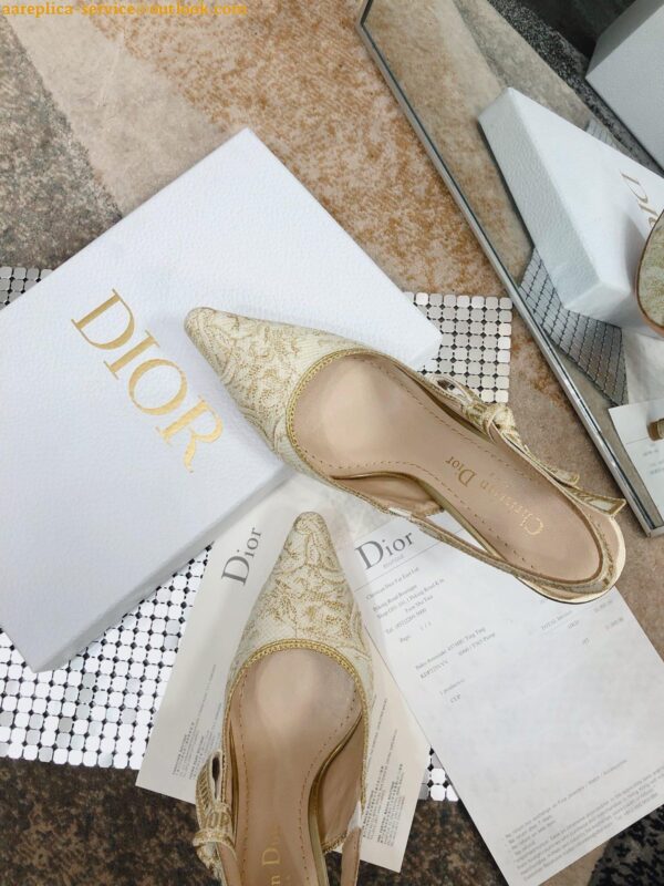 Replica Dior J'Adior Slingback Pumps 100mm In Gold Toile de Jouy Cotton 6