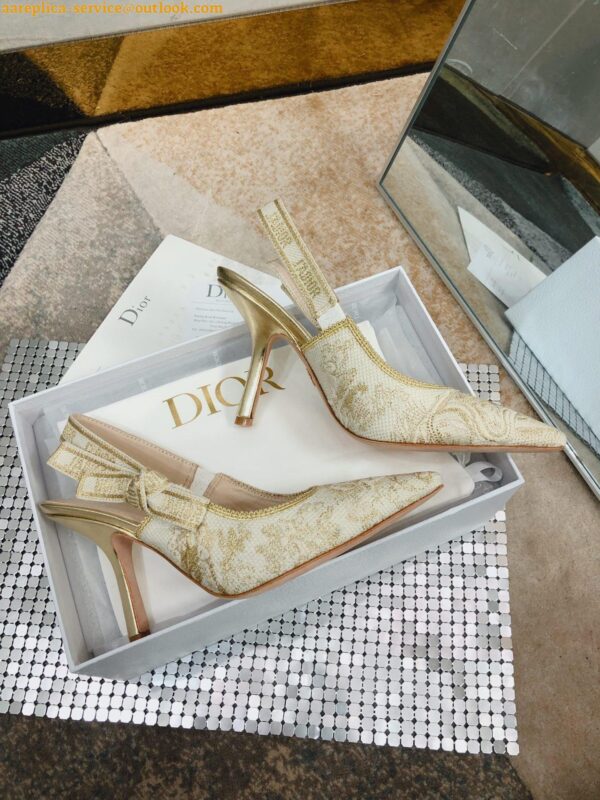 Replica Dior J'Adior Slingback Pumps 100mm In Gold Toile de Jouy Cotton 5