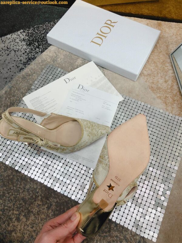 Replica Dior J'Adior Slingback Pumps 100mm In Gold Toile de Jouy Cotton 9