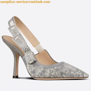 Replica Dior J'Adior Slingback Pumps 100mm In Gray Toile de Jouy Reverse