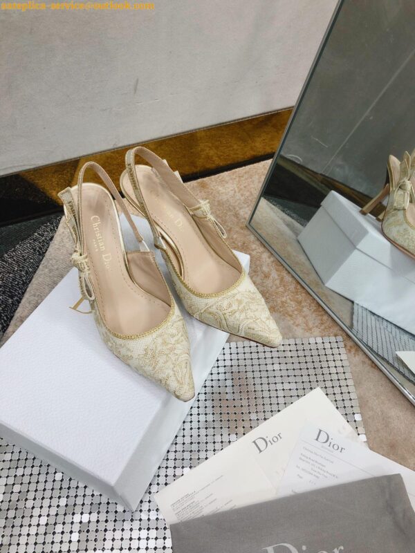 Replica Dior J'Adior Slingback Pumps 100mm In Gold Toile de Jouy Cotton 11