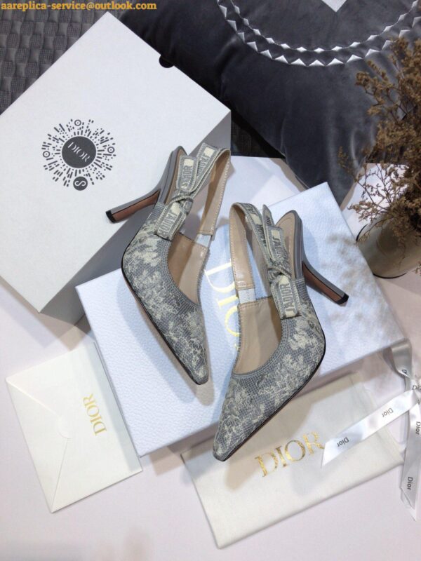 Replica Dior J'Adior Slingback Pumps 100mm In Gray Toile de Jouy Reverse 3