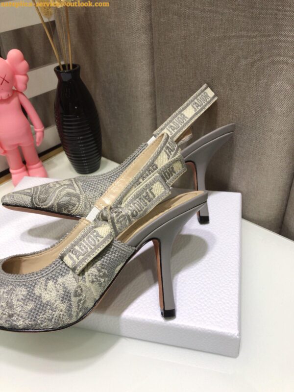 Replica Dior J'Adior Slingback Pumps 100mm In Gray Toile de Jouy Reverse 6