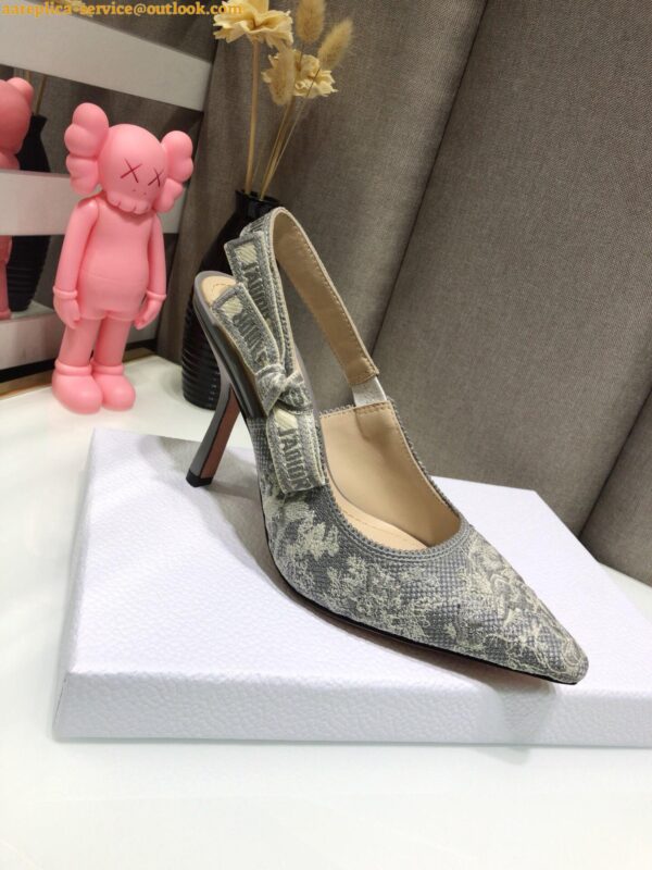 Replica Dior J'Adior Slingback Pumps 100mm In Gray Toile de Jouy Reverse 7