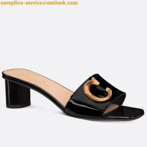 Replica Dior C'est Heeled 50MM Slides in Black Patent Calfskin