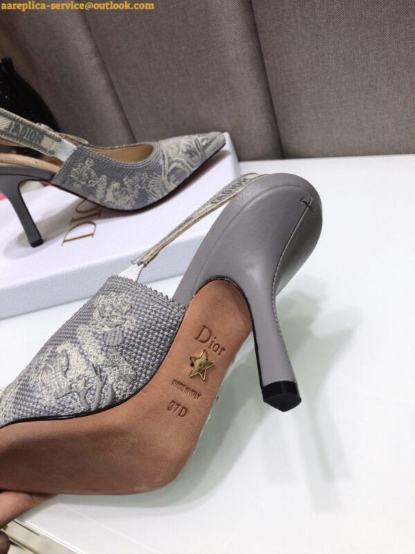 Replica Dior J'Adior Slingback Pumps 100mm In Gray Toile de Jouy Reverse 8