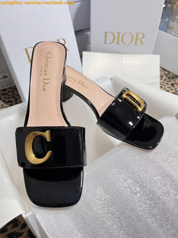 Replica Dior C'est Heeled 50MM Slides in Black Patent Calfskin 5