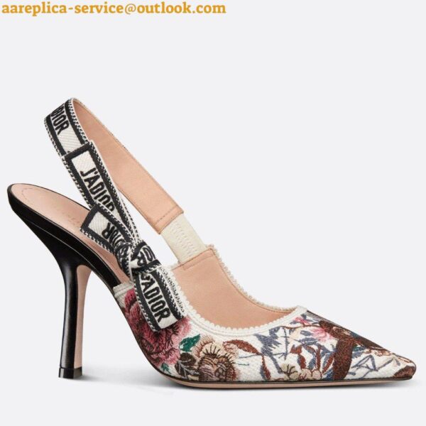 Replica Dior J'Adior Slingback Pumps 100mm In Jardin d'Hiver Embroidered Cotton 3