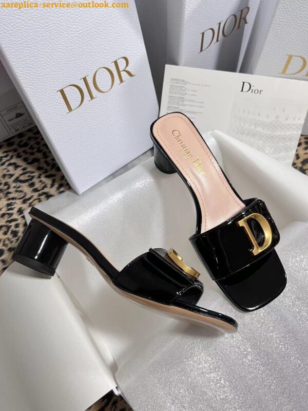 Replica Dior C'est Heeled 50MM Slides in Black Patent Calfskin 6