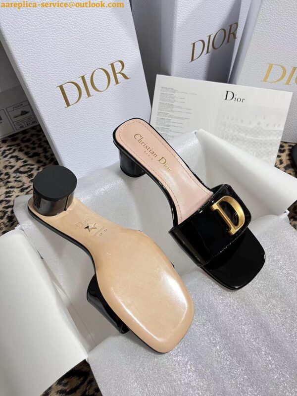 Replica Dior C'est Heeled 50MM Slides in Black Patent Calfskin 7