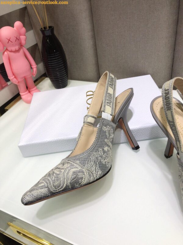 Replica Dior J'Adior Slingback Pumps 100mm In Gray Toile de Jouy Reverse 10