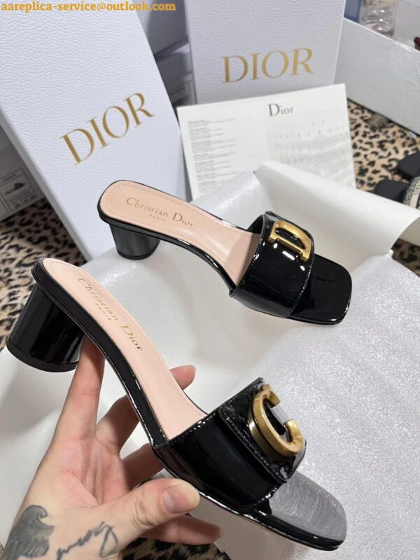 Replica Dior C'est Heeled 50MM Slides in Black Patent Calfskin 10