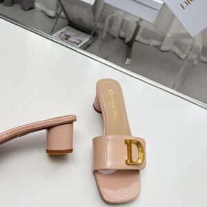 Replica Dior C'est Heeled 50MM Slides in Nude Patent Calfskin