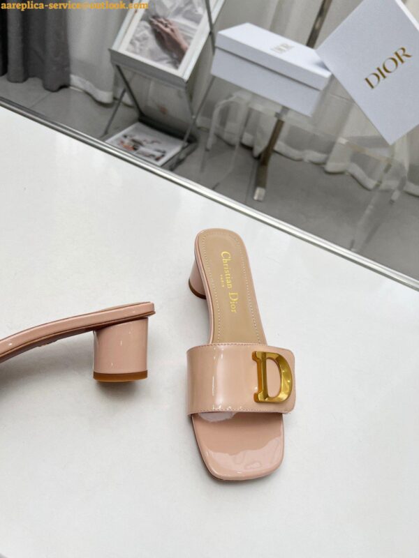 Replica Dior C'est Heeled 50MM Slides in Nude Patent Calfskin 3