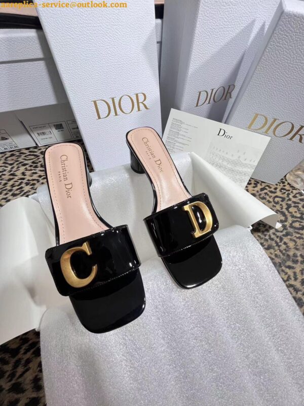 Replica Dior C'est Heeled 50MM Slides in Black Patent Calfskin 11