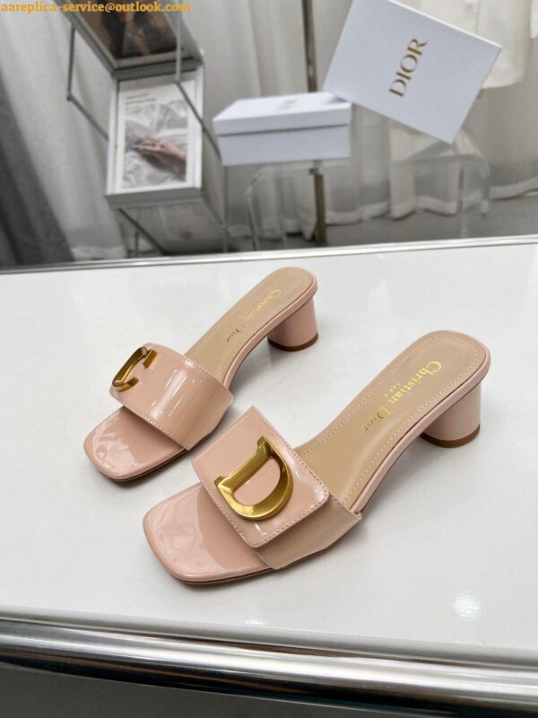 Replica Dior C'est Heeled 50MM Slides in Nude Patent Calfskin 5