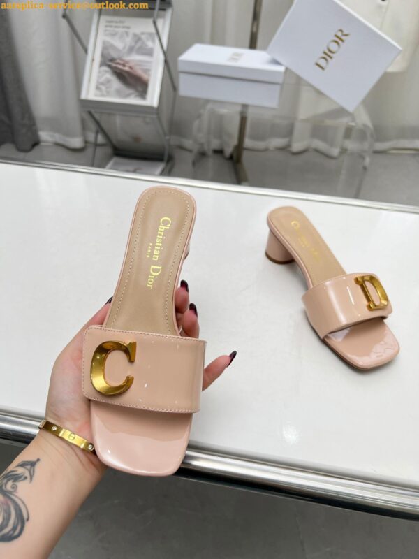 Replica Dior C'est Heeled 50MM Slides in Nude Patent Calfskin 6