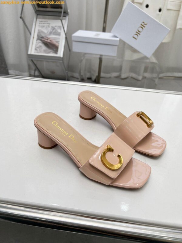 Replica Dior C'est Heeled 50MM Slides in Nude Patent Calfskin 7