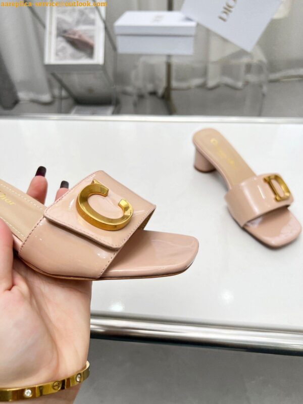 Replica Dior C'est Heeled 50MM Slides in Nude Patent Calfskin 9