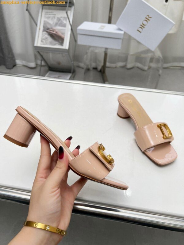 Replica Dior C'est Heeled 50MM Slides in Nude Patent Calfskin 10