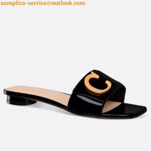 Replica Dior C'est Slides in Black Patent Calfskin