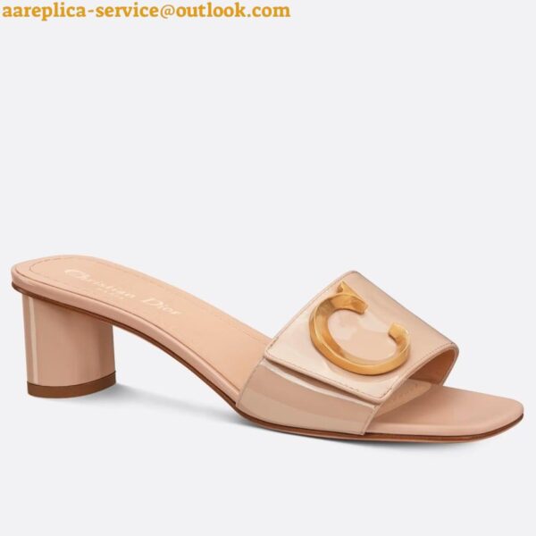 Replica Dior C'est Heeled 50MM Slides in Nude Patent Calfskin 11