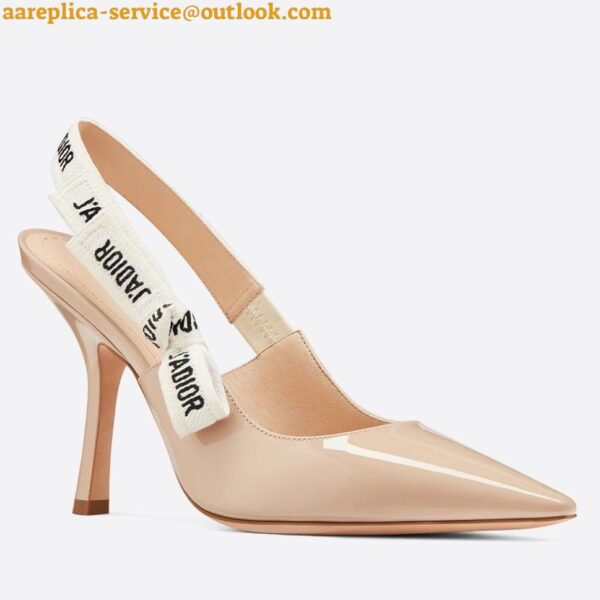 Replica Dior J'Adior Slingback Pumps 100mm In Nude Patent Calfskin 5