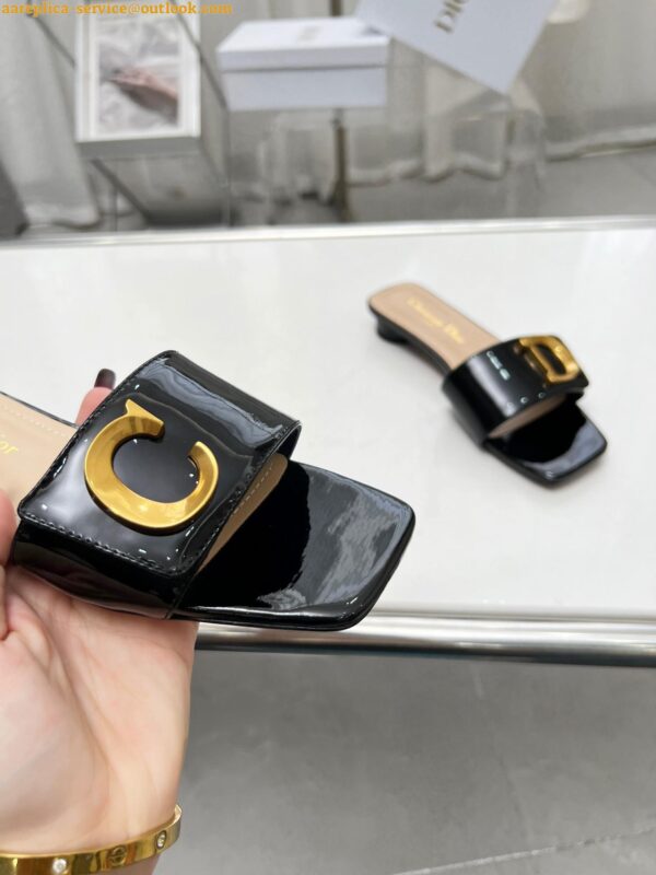 Replica Dior C'est Slides in Black Patent Calfskin 8