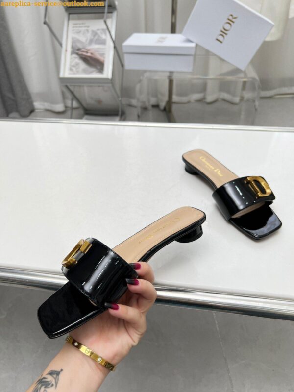 Replica Dior C'est Slides in Black Patent Calfskin 9