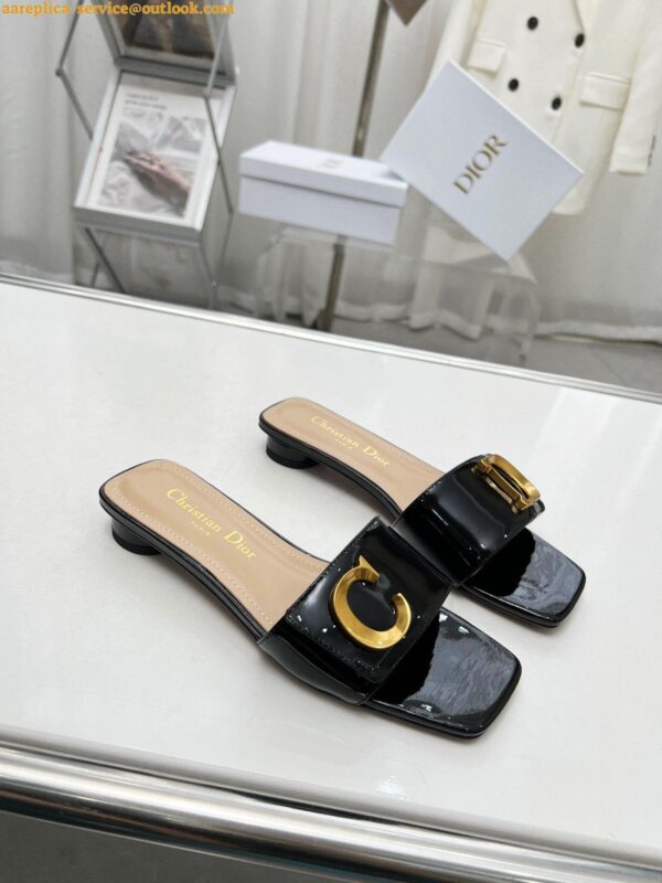 Replica Dior C'est Slides in Black Patent Calfskin 10