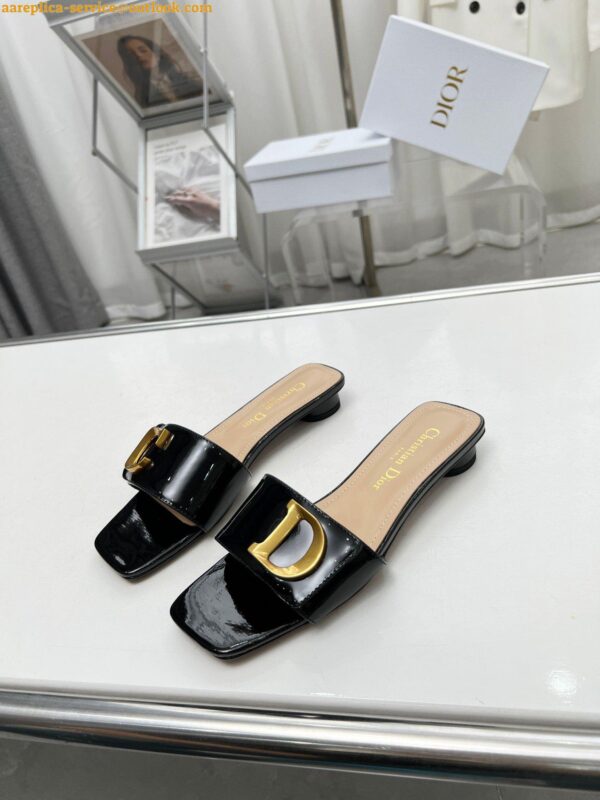 Replica Dior C'est Slides in Black Patent Calfskin 11