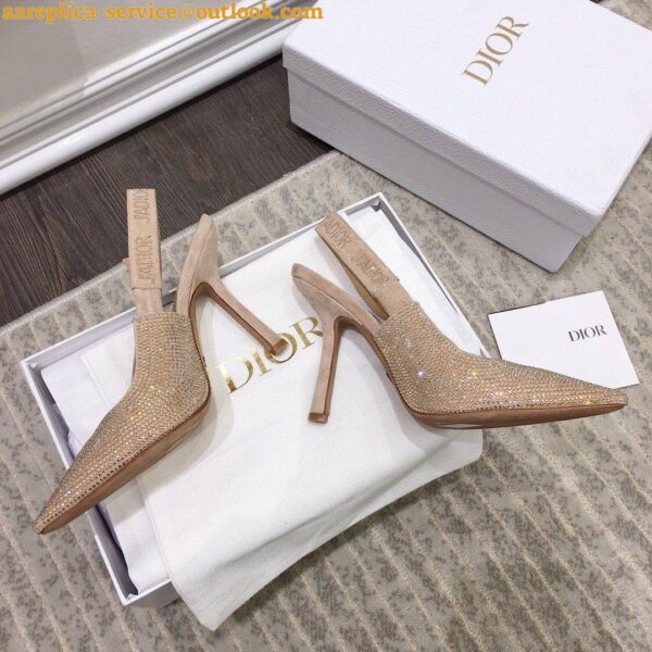 Replica Dior J'Adior Slingback Pumps 100mm In Nude Suede With Strass 7