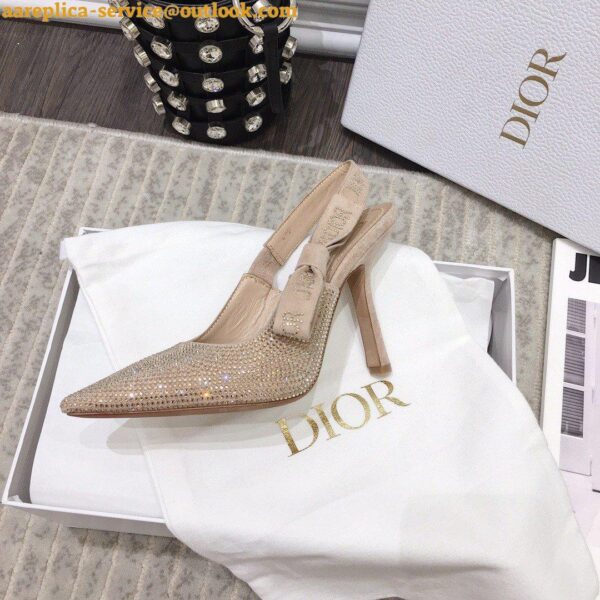 Replica Dior J'Adior Slingback Pumps 100mm In Nude Suede With Strass 8