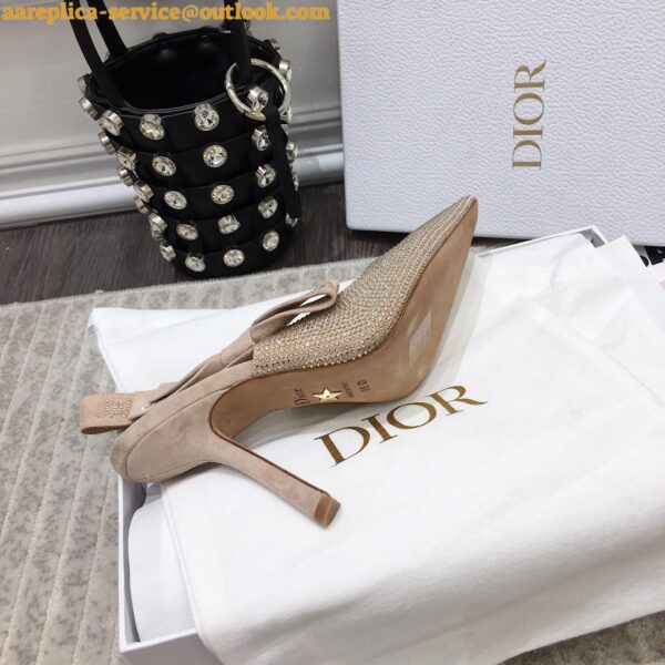 Replica Dior J'Adior Slingback Pumps 100mm In Nude Suede With Strass 9