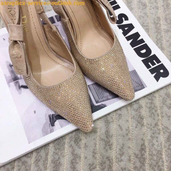 Replica Dior J'Adior Slingback Pumps 100mm In Nude Suede With Strass 10