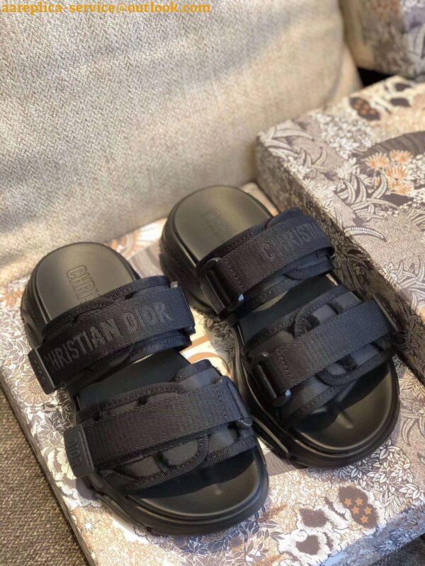 Replica Dior D-Wander Slides In Black Camouflage Fabric 8