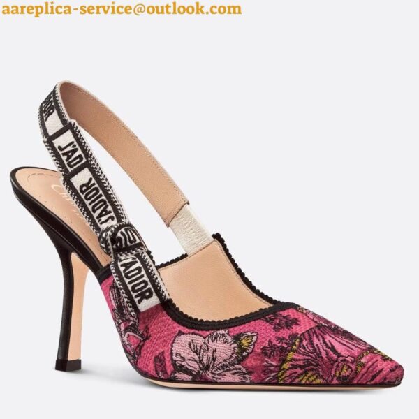 Replica Dior J'Adior Slingback Pumps 100mm In Pink Toile de Jouy Voyage 3