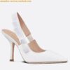 Replica Dior J'Adior Slingback Pumps 100mm In White Macrame Cotton 2