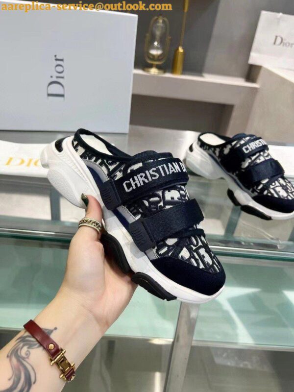 Replica Dior D-Wander Open Back Sneakers In Blue Oblique Fabric 6