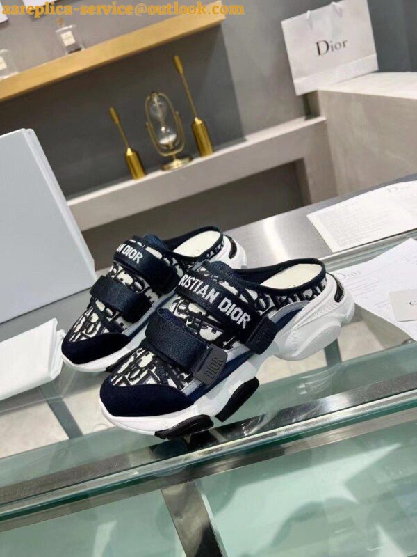 Replica Dior D-Wander Open Back Sneakers In Blue Oblique Fabric 8