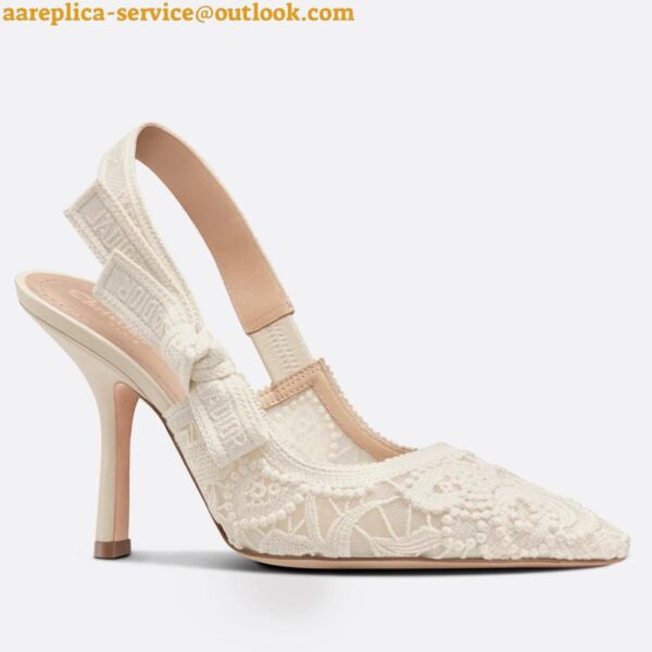 Replica Dior J'Adior Slingback Pumps 100mm In White Macrame Cotton 3