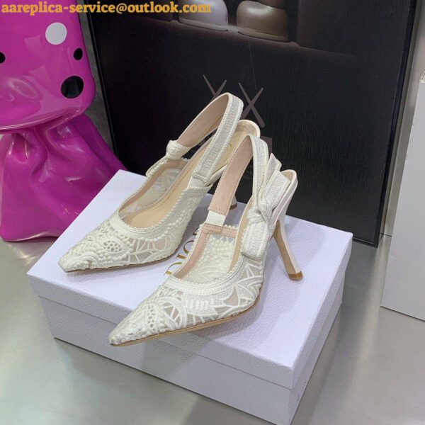 Replica Dior J'Adior Slingback Pumps 100mm In White Macrame Cotton 5