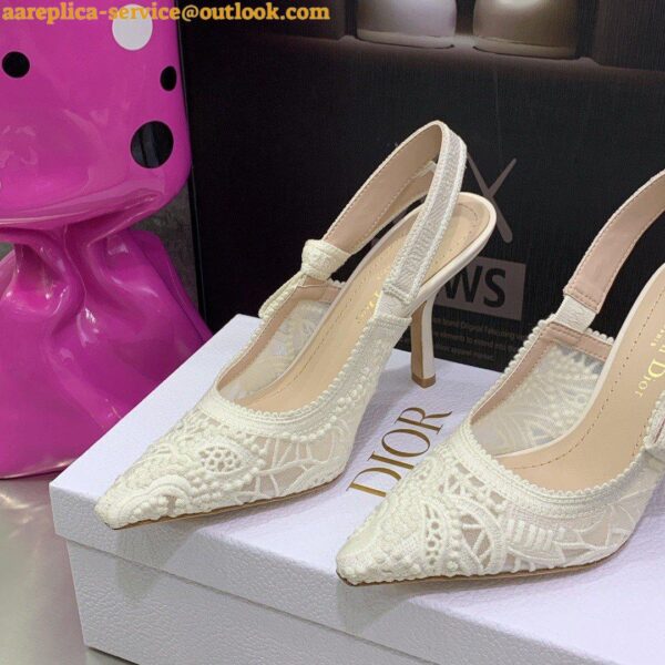 Replica Dior J'Adior Slingback Pumps 100mm In White Macrame Cotton 6