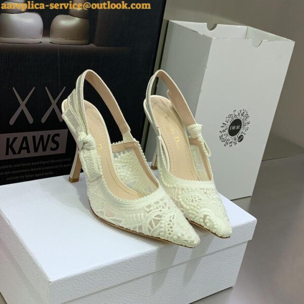 Replica Dior J'Adior Slingback Pumps 100mm In White Macrame Cotton 7